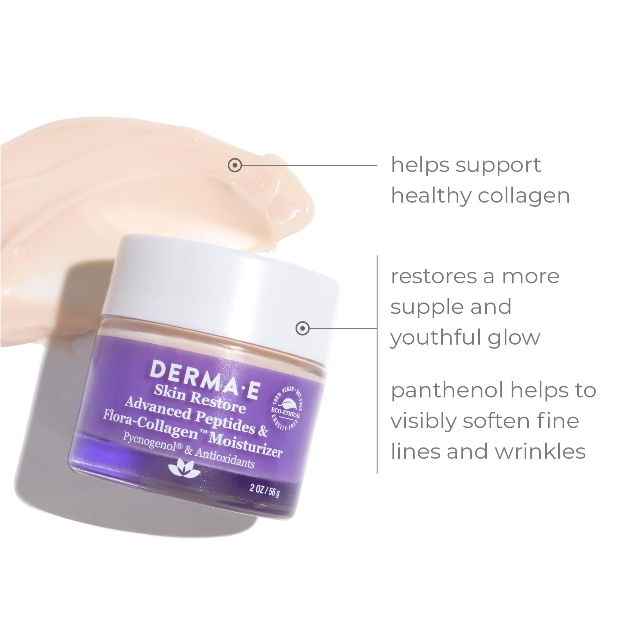 Derma E Advanced Peptides and Collagen Moisturizer – Double Action Collagen Face Cream with Peptide Complex – Intense Moisture Day and Night Cream for Women – Natural Collagen Cream, 2oz